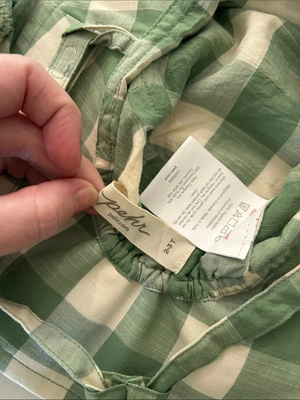 Pehr Green Gingham Baby Bucket Hat and diaper cover